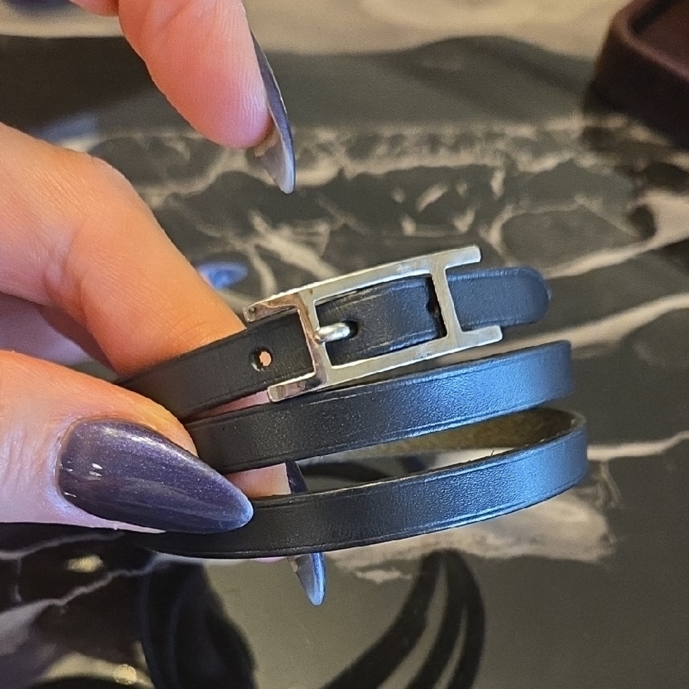 Hermes Behapi Triple Tour Black Leather Bracelet